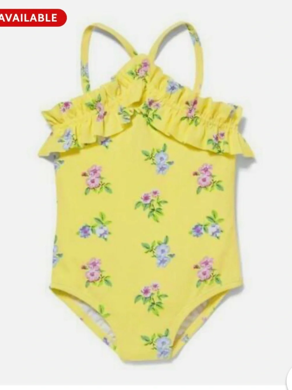 Janie and Jack Yellow Floral Ruffle One-Piece Swimsuit Euc size 10 big girls